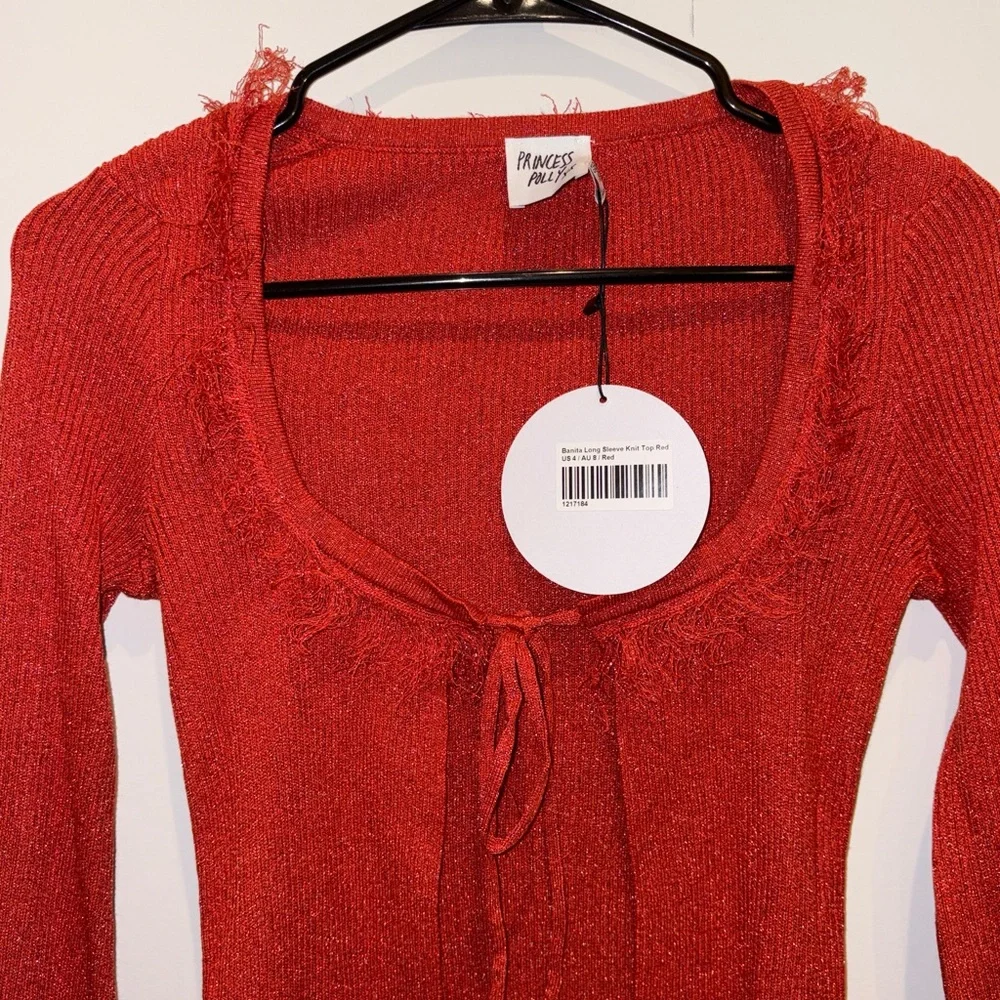 Women's Orange Tie-Front Sweater - Picture 3 of 5